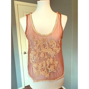 🌷EUC Ecote Sheer Tank with Beaded Embroidery🌷